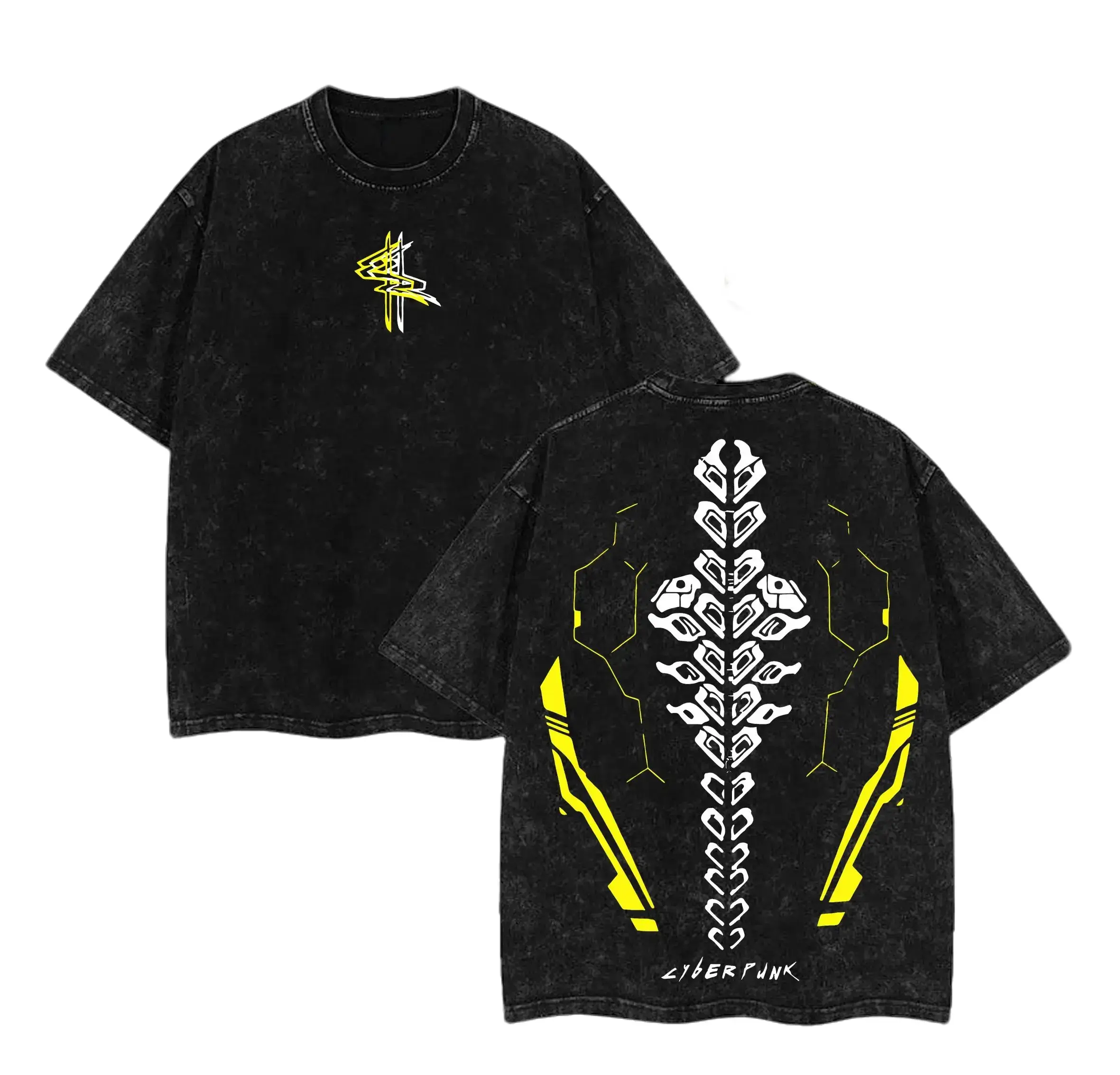 Cyberpunk 2077 Anime Double Printed Vintage Washed Tee Unisex Oversize Anime Manga Washed Heavyweight Cotton T-shirt, Gift For Anime Fan, Anime Lover