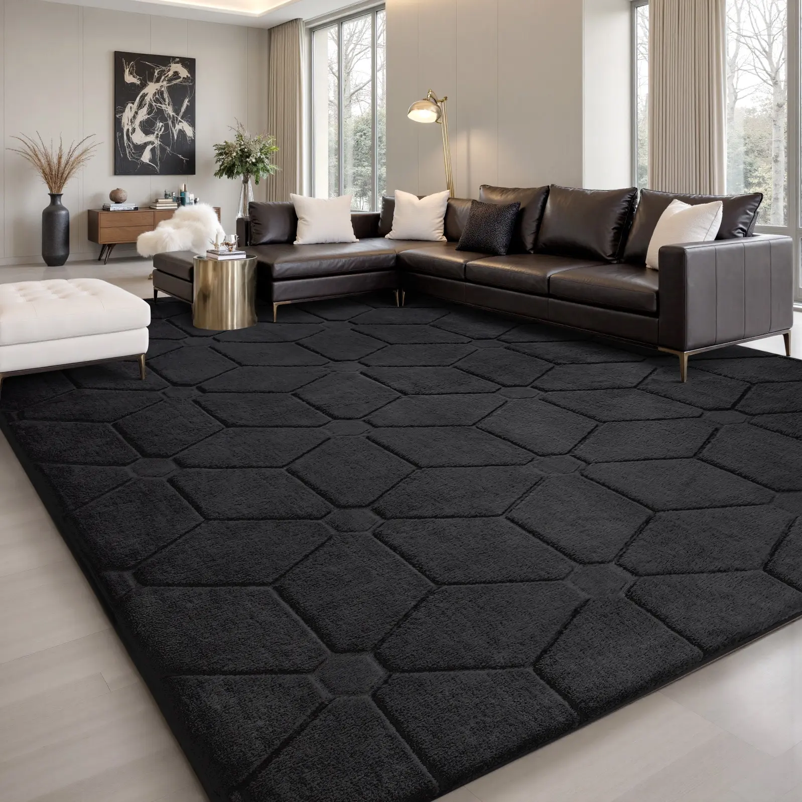 FAMVAL Thick Plush Diamond Jacquard Area Rug, Soft Fluffy Non-Slip Geometric Carpet for Bedroom Kids Room Living Room Decor summerwins,back to school,dorm essentials,home decor,home essentials