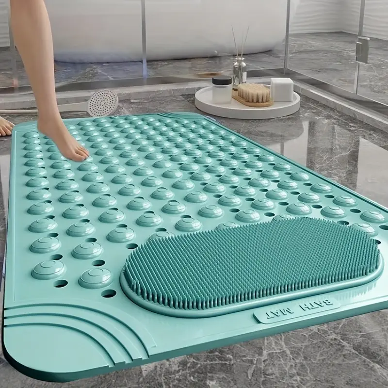 1pc PVC Non-Slip Rectangle Bath Mat for Tub with Suction Cup Grip, Drain Holes, Polka Dots & Bathroom Decor, Bathroom Home Supplies