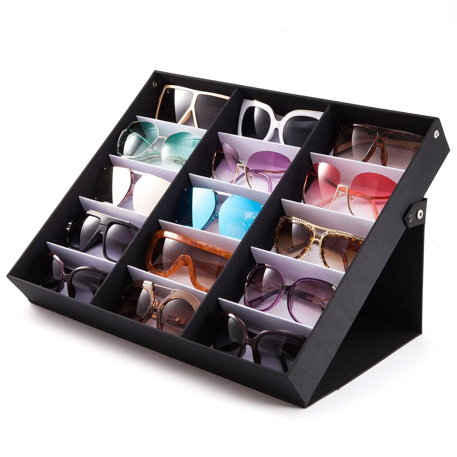 18 Slots Sunglasses Organizer for Multiple Pairs of Eyeglass - See-Through Display Case Storage Box, Sunglasses Drawer Divider Dustproof