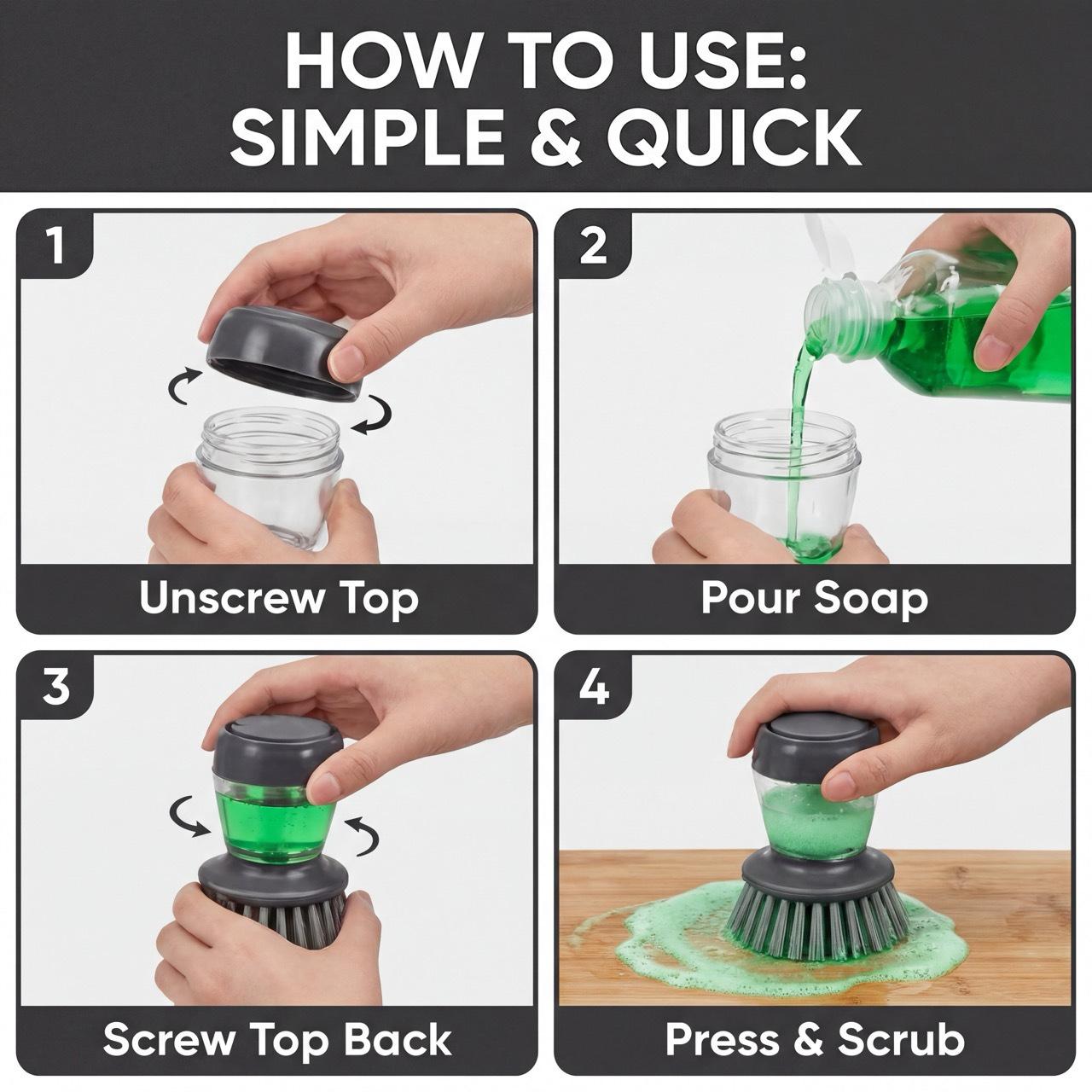 Home Kitchen Storage Set Soap Dispensing Palm Brush, Durable and Scratch-Resistant, Kitchen Brush for Cookware, Dish and Sinks, Scrub Brush for Kitchen cleaning (Set of Brush and Holder Tray),household essentials,kitchen