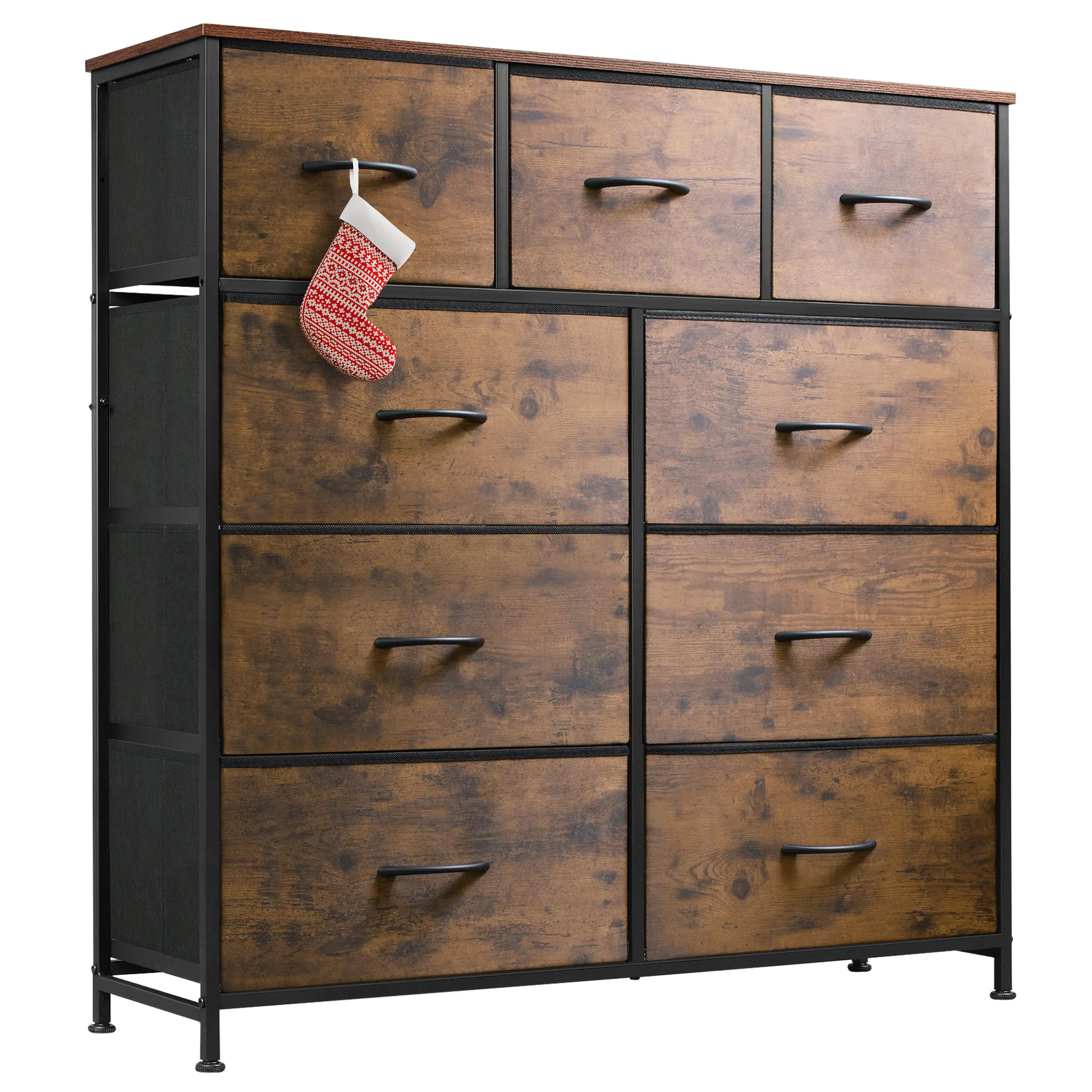 WLIVE 9-Drawer Dresser, Fabric Storage Tower for Bedroom, Hallway, Closet, Tall Chest Organizer Unit with Fabric Bins, Steel Frame, Wood Top, Easy Pull Handle