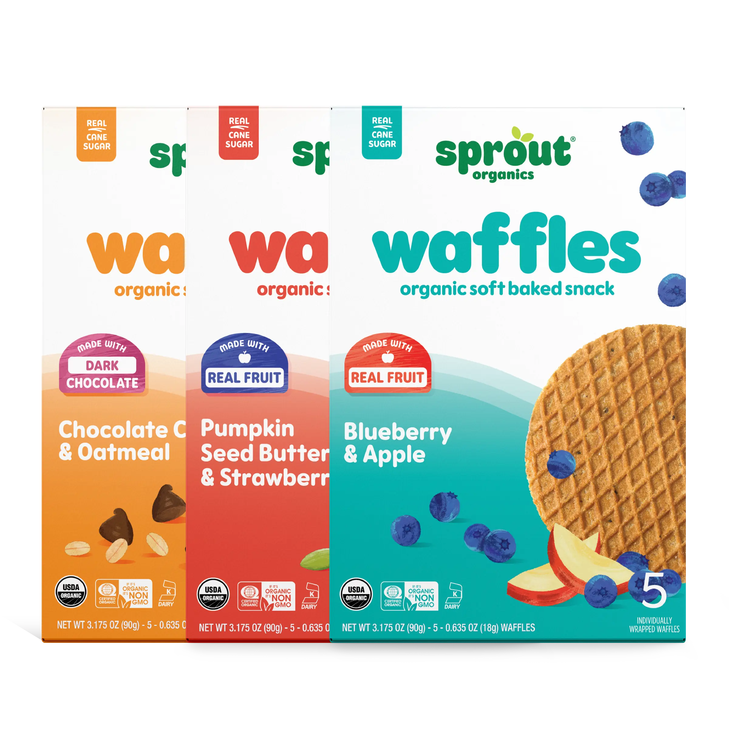 Waffles 6-Count Variety Pack – Organic Soft Baked Snack – Blueberry & Apple, Pumpkin Seed Butter & Strawberry, Chocolate Chip & Oatmeal – Made with Real Fruit