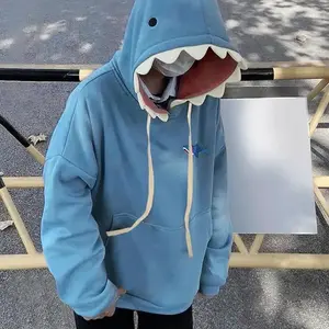 Shark Patch Hooded Sweatshirts Men Women Autumn Funny Cartoon Pullover Hoodies Solid Color Oversize Long Sleeves ClothesHK