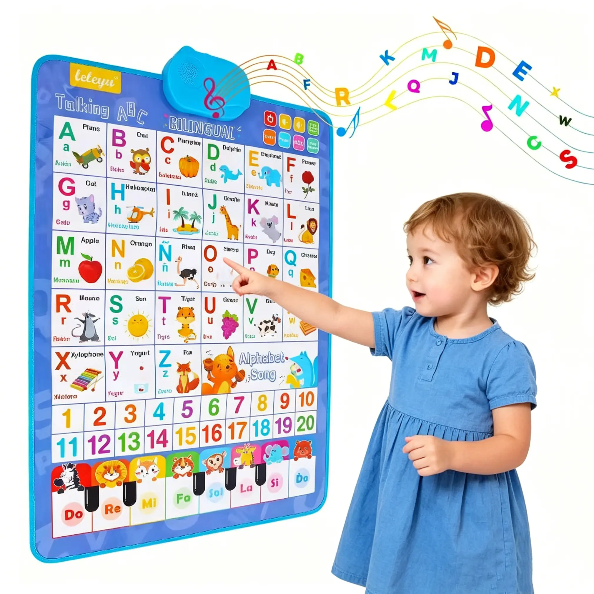 Bilingual Spanish-English Talking Alphabet Wall Decor Poster, ABC 123 Musical Wall Hanging with Magnetic Letters, Stylish Home & Classroom Wall Ornament, Ideal Gift for Friends & Family