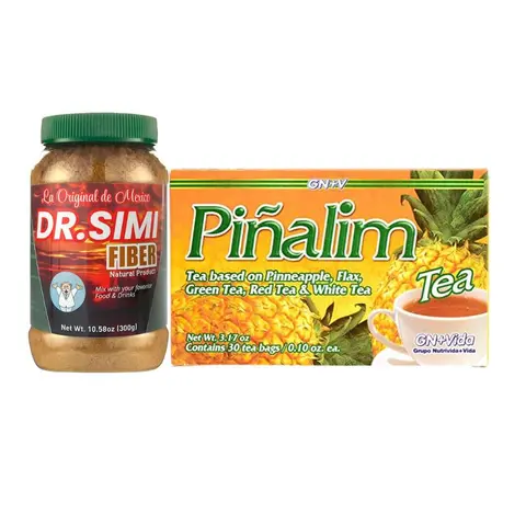 Dr. Simi Dietary Edible Fiber & Pinalim Supplement Stack - La Original Fibra de México 300g (10.5 oz) Daily Powder+Tea Combo, 30 Pineapple Tea Bags, Flax & Green Tea Gut Support, Fitness Healthcare Digestion Aid, Bloat Relief, Prop 65 Safe Natural Formula