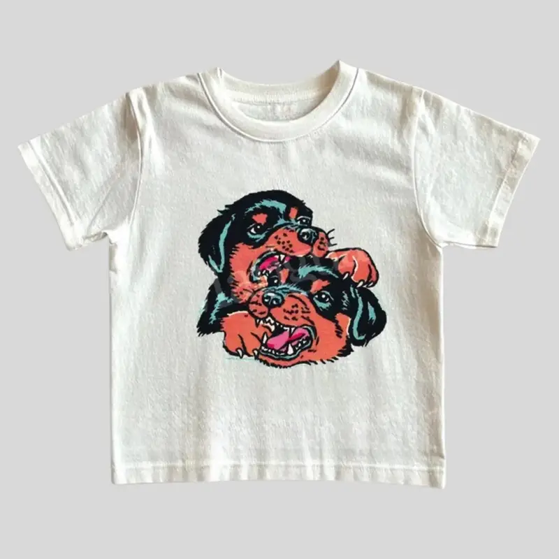 Vintage Rottweiler pattern baby T-shirt, vintage dog T-shirt, 90s Y2K street style T-shirt, gift for him, holiday gift