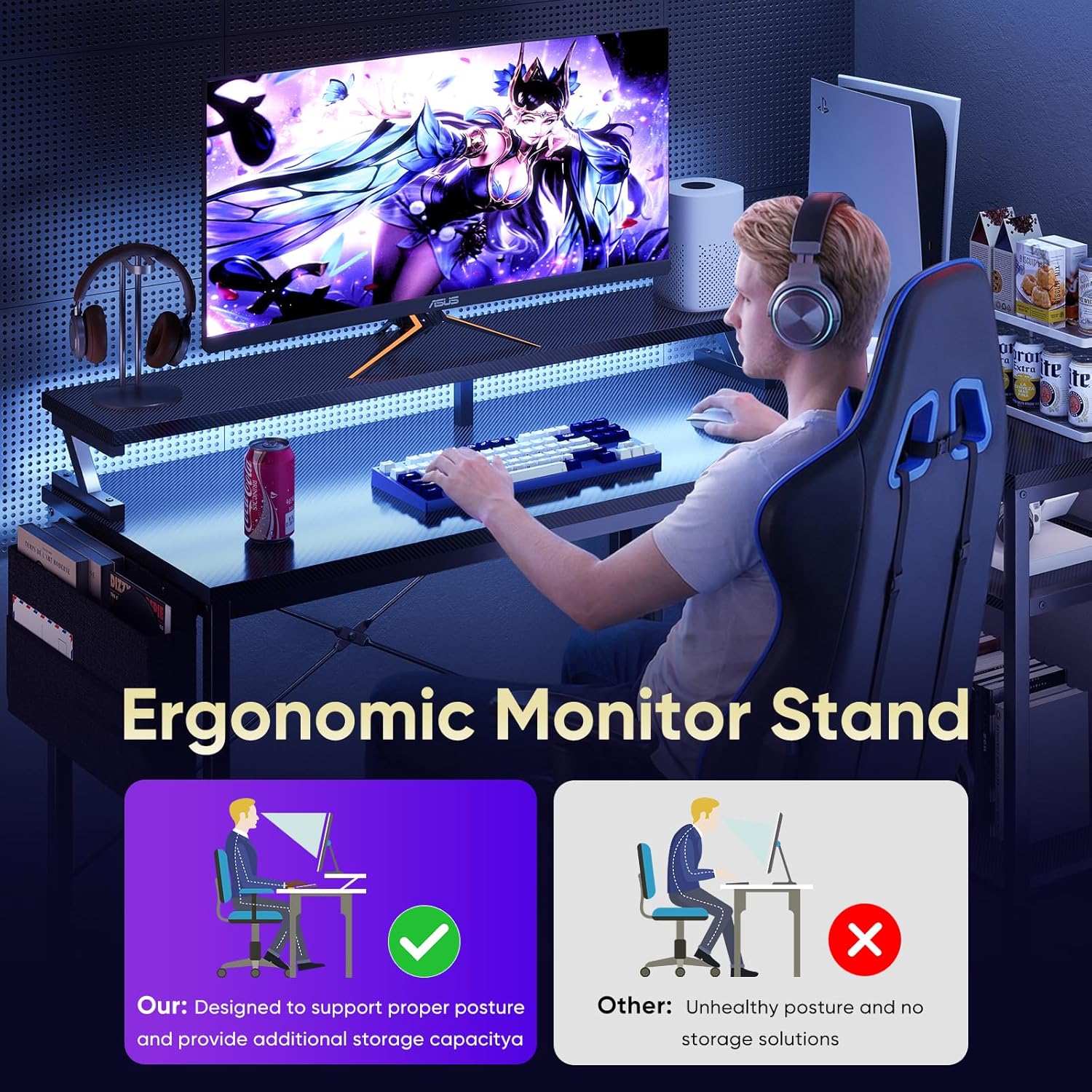 L Shaped Computer Desk with Power Outlets & USB Ports, 40"/48" Reversible Corner Desk with LED Lights, Storage Shelves & Monitor Stand for Home Office & Study, Black / White L Shaped Computer Desk with Power Outlets & USB Ports, 40"/48" Reversible Corner Desk with LED Lights, Storage Shelves & Monitor Stand for Home Office & Study, Black / White