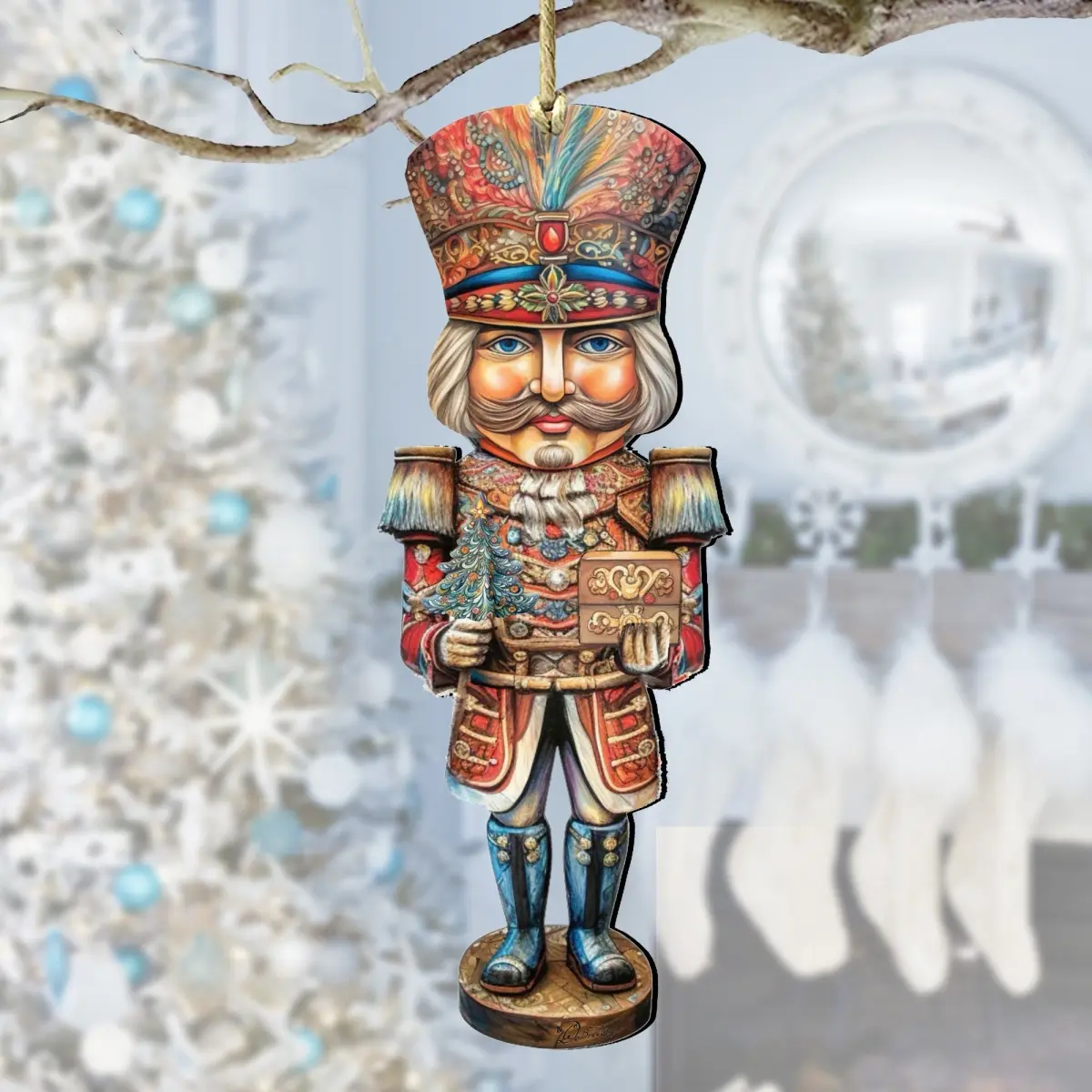 Designocracy 8611060 Handmade Christmas Aesthetic Rectangle Plywood Nutcracker Prince Ornament, 5x5.5x0.25 in, 0.7 lbs Sturdy Sun Protection Weatherproof Home Supply, Festive Gift with Bag & Story Card for Indoor-Outdoor DIY Use