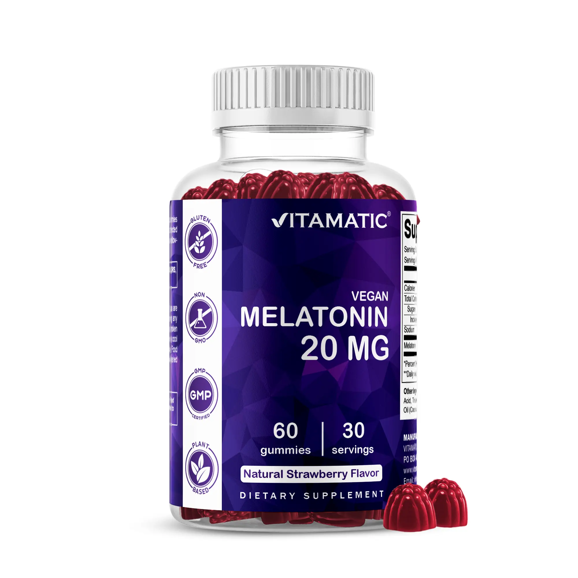 Vitamatic Melatonin 20mg Gummies for Adults, 30 Servings - 60 Vegetarian Gummies - Non-Habit Forming Supplement (60 Gummies (Pack of 1)) Healthcare Dietary
