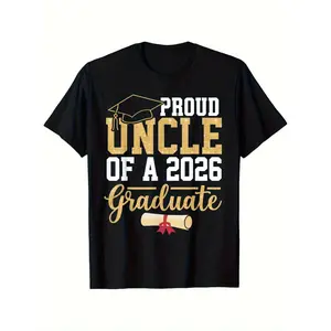 Men's Proud Uncle of a 2026 Graduate T-Shirt - Black Crew Neck Casual Tee with Golden & White Graduation Cap & Diploma Design, Comfortable Regular Fit, Machine Washable Class of 2026 Gift for Uncles, Family Events & Graduation Parties