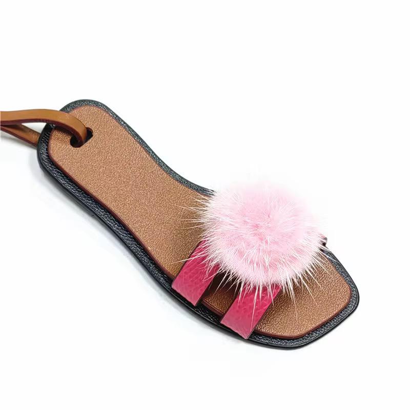 Sandal Pu Bag Charm Accessories - Elegant Unique Design for Versatile Styling with Black Pom Pom - Perfect for Various Occasions