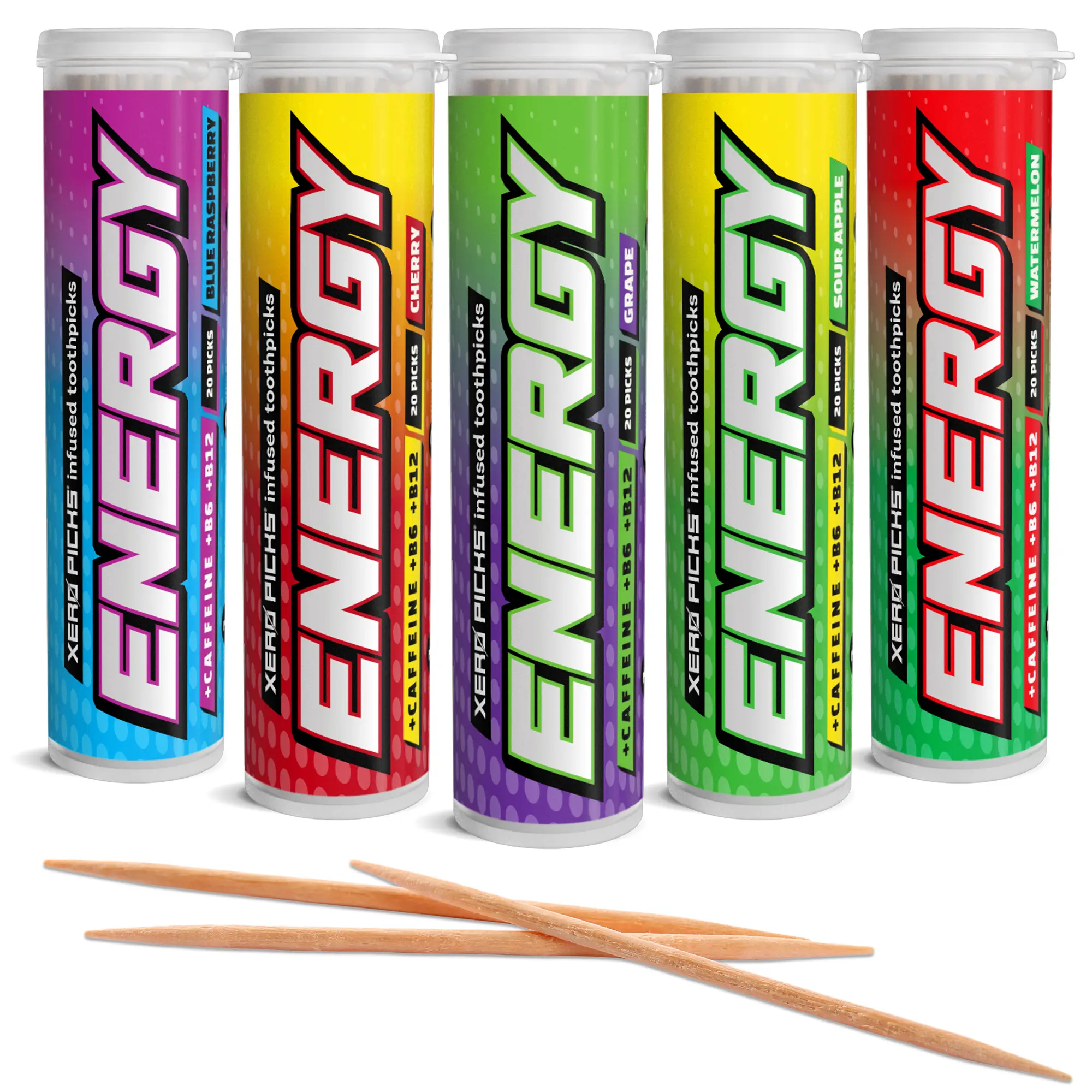 Xero Picks Energy Toothpicks – Caffeine with B12 & B6, Sugar-Free, Sweet Fruit Flavor