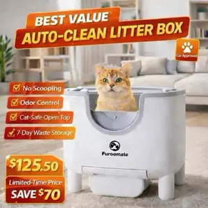 Open-Top Self-Cleaning Cat Litter Box with Automatic Odor Control 7-Day Waste Storage & Easy Maintenance