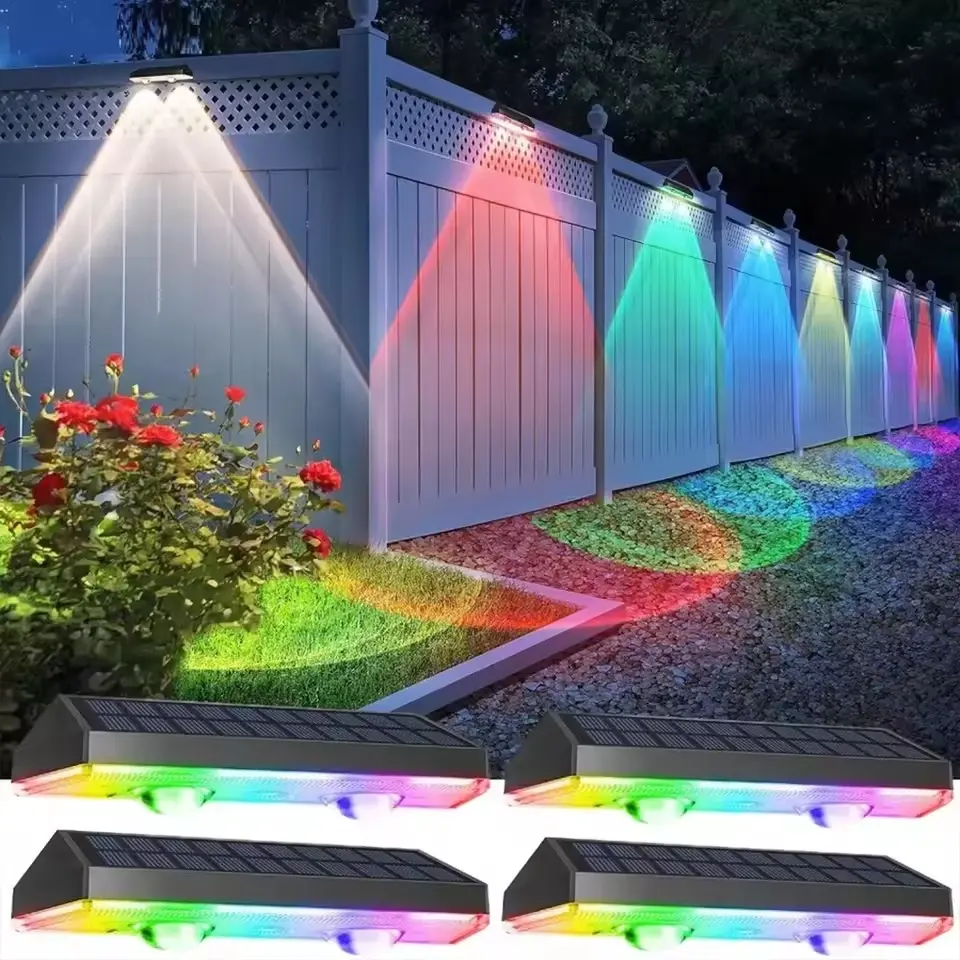 Bright LED Solar Lights Outdoor Waterproof , 4 Pack RGB Color Changing,Aesthetic Solar fence & Wall Lights,IP65 Waterproof,Backyard Patio Decor for Deck, Wall, Railing, Pool, Stair