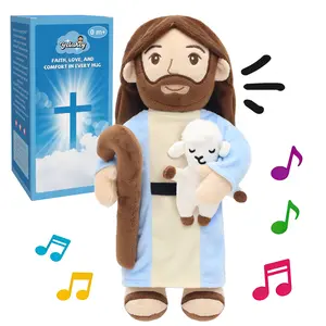 Yelakey Good Shepherd Jesus Plush Talking Doll - 15'' Soft Jesus Holding Lamb Plush Toy Speaks 1 Story, 5 Bible Verses and 2 Children’s Songs Christian Plush Toy Gift for Kids, Easter & Sunday School