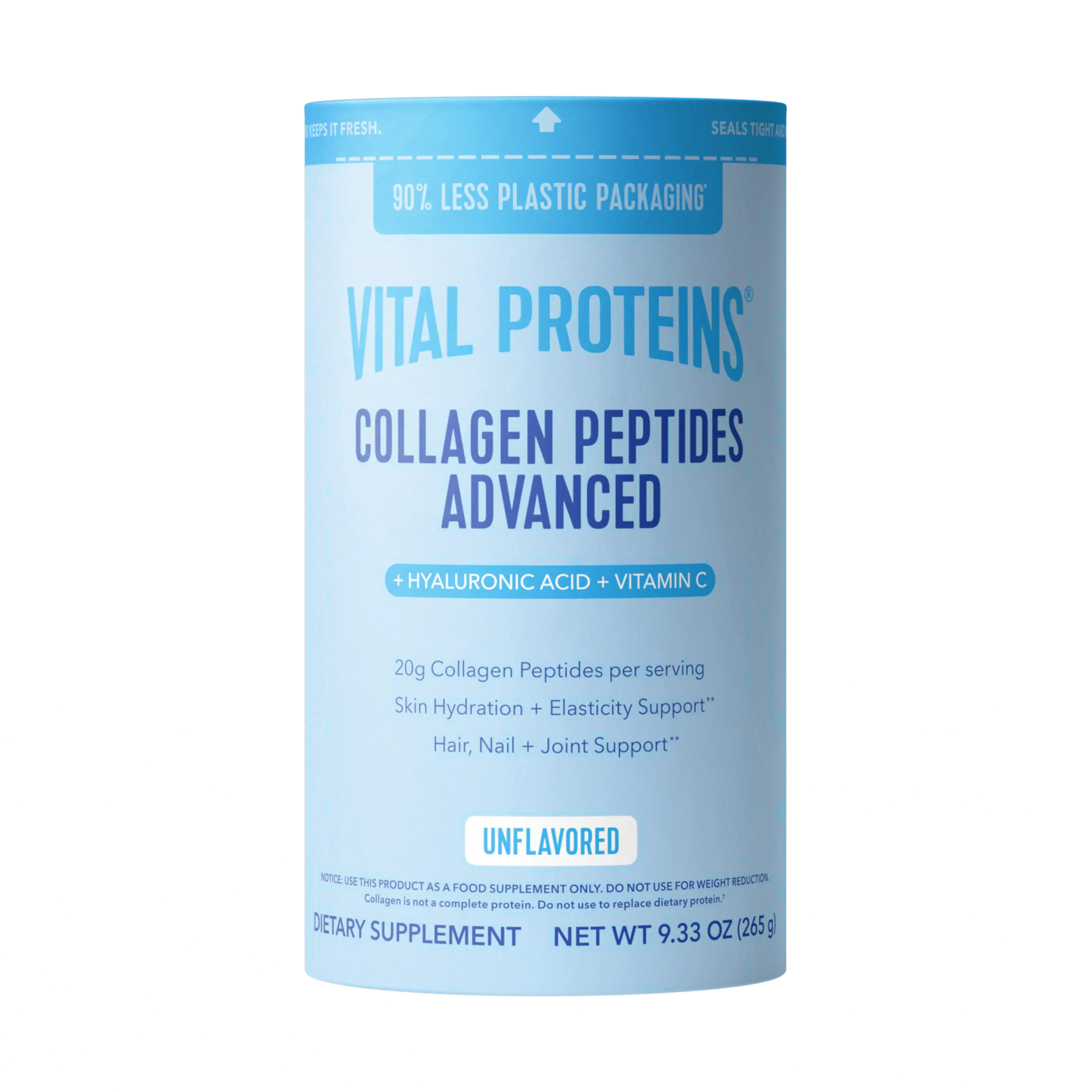 Vital Proteins Collagen Peptides Advanced - Unflavored, 9.33 oz | Powder Dietary Supplement | Hydrolyzed Collagen with Hyaluronic Acid and Vitamin C