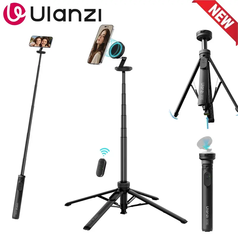 Ulanzi MT85 Magnetic Mount Mobile Selfie Stick, 1.5M Automatic Phone Tripod Stand with 10M Bluetooth Controller, Magsafe Quadruped Phone Accessories, Extendable Tripod Stand Selfie Accessories