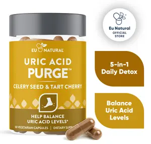 Eu Natural PURGE Uric Acid Cleanse – Eat Drink What You Want – Detox and Cleanse with Celery Seed Extract, Tart Cherry & Chanca Piedra for Effective Joint Support & Active Mobility – 60 Soft Vegan Capsules Herbal Dietary Supplement Antioxidant Supplement