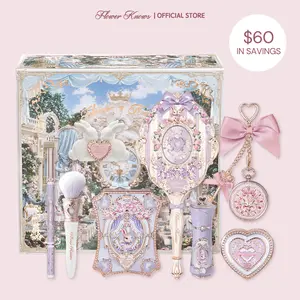Flower Knows Sweet Routine Set - 9 Items Full Face Makeup Set For Bunny Garden Collection, with lipstick, blush, palette, eyeliner, mirror and makeup tools, Best Gift Choice For Men and Women