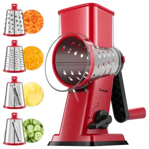 Geedel 4-in-1 Rotary Cheese Grater Multi-Purpose Kitchen Shredder with 4 Interchangeable Blades for Cheese Potatoes Carrots Cucumbers Nuts Chocolate Easy to Clean & Store