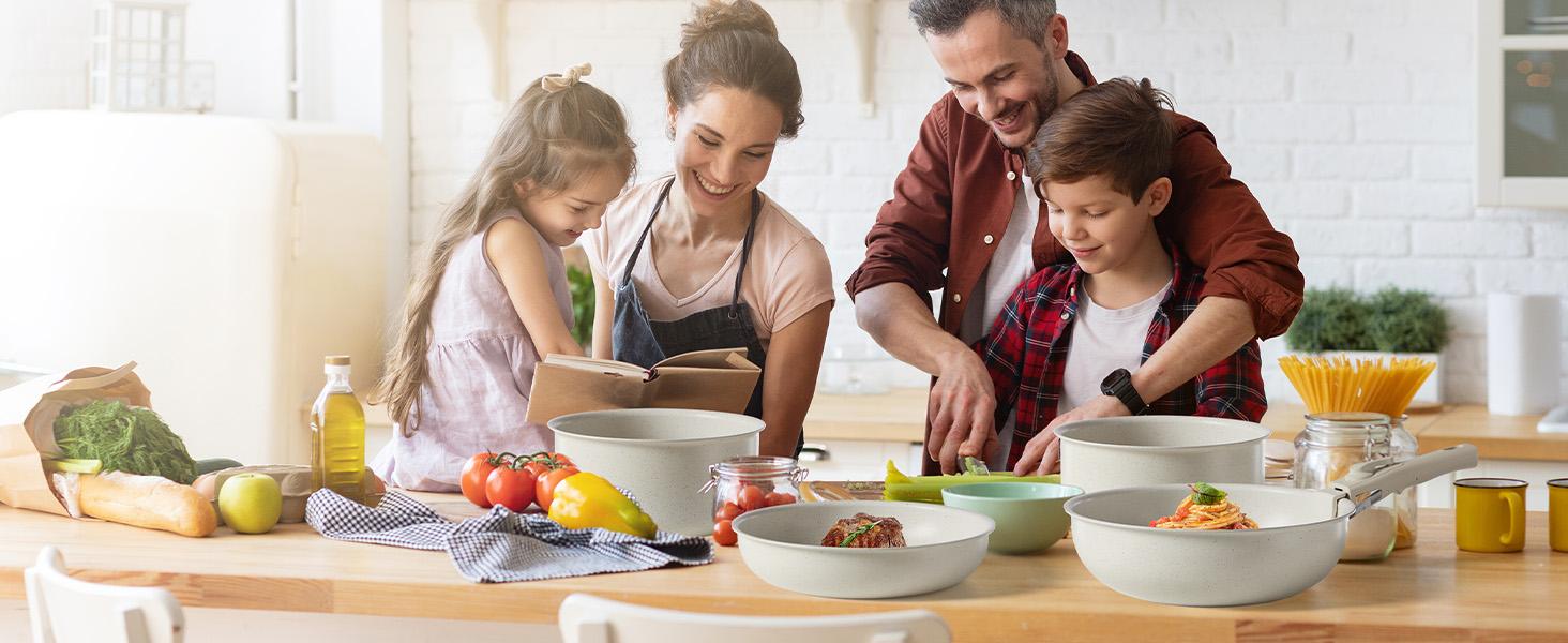 12 Pcs Pots and Pans Set Nonstick - Kitchen Cookware Set with Detachable Handle, Induction Cookware, Dishwasher Oven Safe, Beige