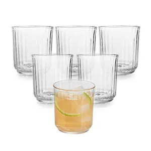 Libbey Paneled Double Old Fashioned Glasses, 11.2 Oz Fine Ribbed Line Whiskey Drinking Glasses, Dishwasher Safe Rocks Glass Set for Spirits, Cocktails