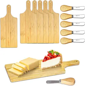 Mini Charcuterie Boards, 3.5 * 9IN Cutting Boards, Wood Cheese Board with Knives, Thicken Bamboo Chopping Board Serving Trays, Small Charcuterie Boards for Guests Wedding Party Baby Shower, Set of 6