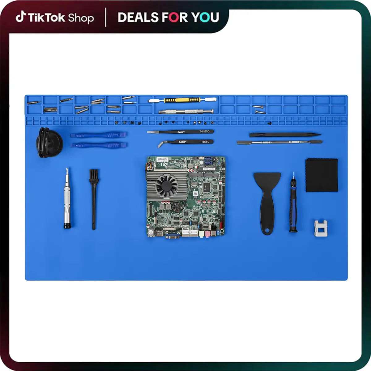Kaisi Premium Silicone Soldering Mat - 27.6''x15.7'' Oversized, 932°F Heat-Resistant Repair Pad with 32 Parts Slots, 94 Screw Positions, Large Storage Area, Easy to Clean for Electronics, Laptops, Cameras Workbench - Blue