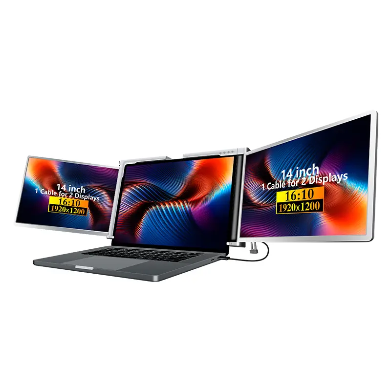 14-Inch Clip-On Portable Laptop Monitor Extender, Type-C/USB Powered Dual-Screen IPS Display with 1920x1200 Resolution for 15-17.3-Inch Windows & macOS Laptops