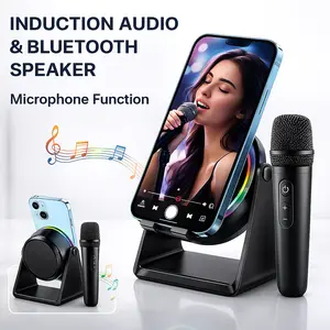 Ships the same day! 6-in-1 wireless sensor Bluetooth speaker with wireless microphone, phone and tablet stand, 8-color RGB wave light, portable karaoke stand. A perfect gift for friends and family. TikTokShopHolidayHaul  set  men