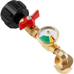 Propane Refill Adapter with Valve and Gauge, Upgraded QCC1 Propane Elbow Refill Adapter for 5-40 LB Tanks, 90 Degree L Shape, Perfect for Camping Grill, Outdoor Cooking, and BBQs (1 pc)