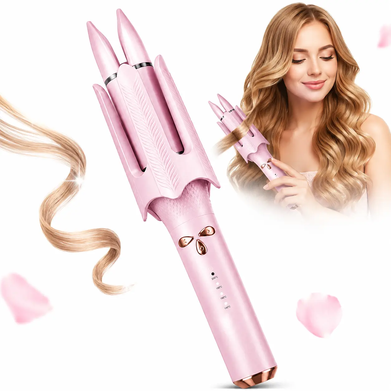 BENBO Automatic Rotating Curling Iron, 1.25-Inch Ceramic Hair Curler with 4 Heat Settings, 3 Timers, Anti-Tangle & Anti-Scald Design, 30-Min Auto Shutoff for Loose Curls and Beach Waves