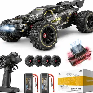 DEERC 1:14 Fast Brushless RC Cars, Max 50+ MPH, 2 3S Lipo Batteries 4x4 Waterproof RC Truck, All Terrain RC Truggy for Snow,Sand & Mud,  Rock Crawler