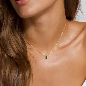 14K Emerald Birthstone Necklace, Elegant Crystal Gemstone Pendant Necklace for Women, Holiday Gift, Birthday Gift, Jewelry Gift