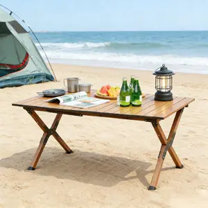 37” Lightweight Aluminum Folding Outdoor Table – Roll-up Portable Table for Camping, Picnics, Beach, Backyard BBQ & Patio | Indoor/Outdoor, Waterproof, Easy Clean | Brown Modern Design, 120LB Capacity, 1-Minute Setup & Carry Bag Included!