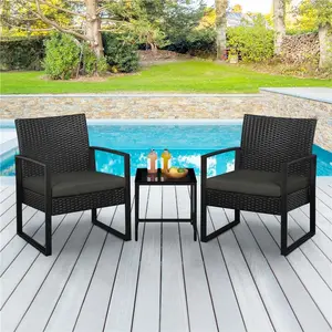 Costoffs 3-Piece Rattan Patio Set – Modern PE Rattan Chairs & Table, Ideal for Balcony, Patio, Bistro, Porch, Garden, and Outdoor Use
