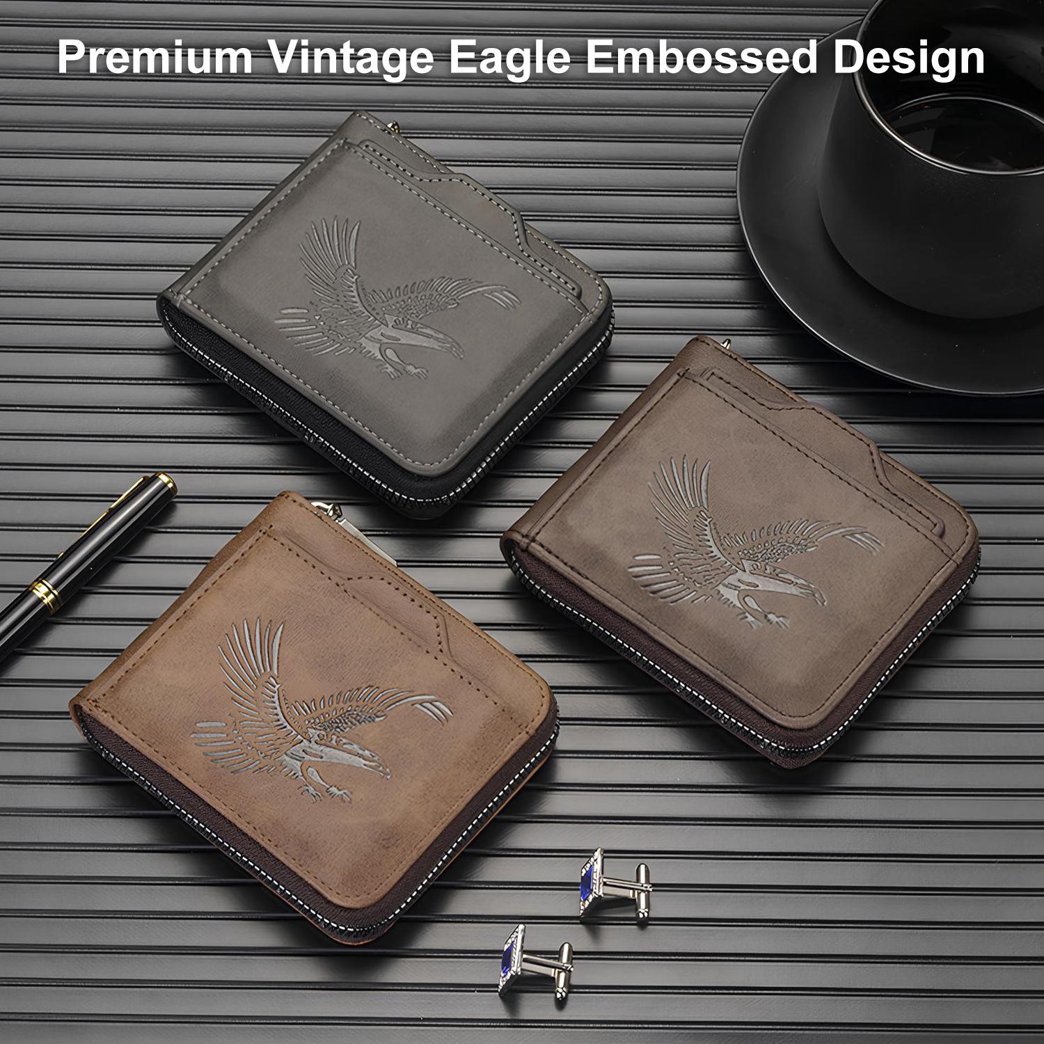 Men's Vintage Eagle-Embossed Short Wallet, Minimalist Wallet for Men, Business Multi-Card Slot Wallet, Casual Trendy Wallet for Work & Daily Use, PU Leather Men's Wallet Anniversary Christmas Father's Day Gifts for Him
