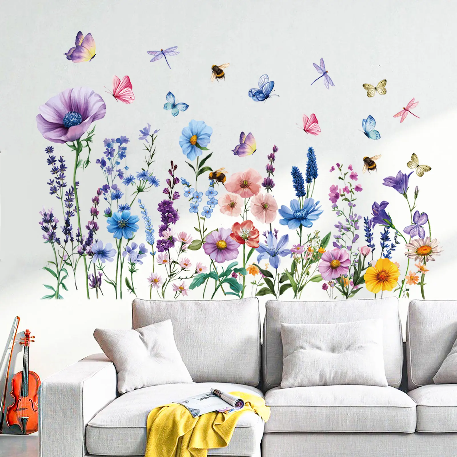Self Adhesive Dragonfly Floral Wall Stickers - Removable Wall Decals,DIY Artistic Wall Decor,Colorful Wallpaper for Home Bedroom Decoration, accessory