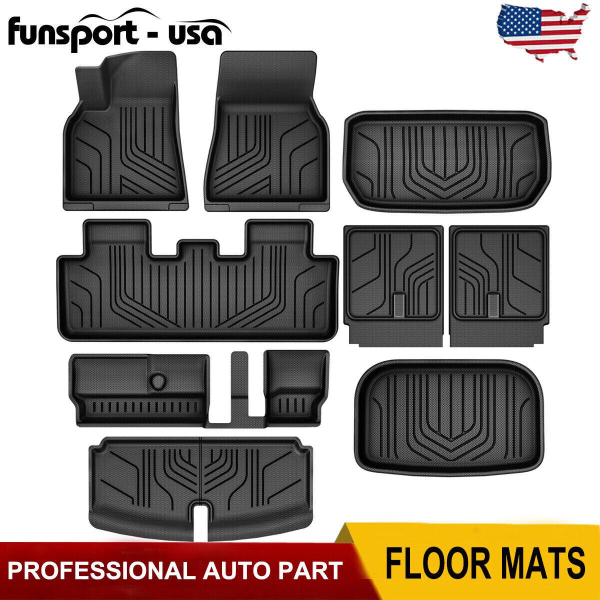 YITAMOTOR 9PCS Tesla Model Y Floor Mats 7 Seater 2021-2024 Cargo Mats Full Sets, 3D Anti-Slip Rear Trunk Mat Cargo Liners Interior