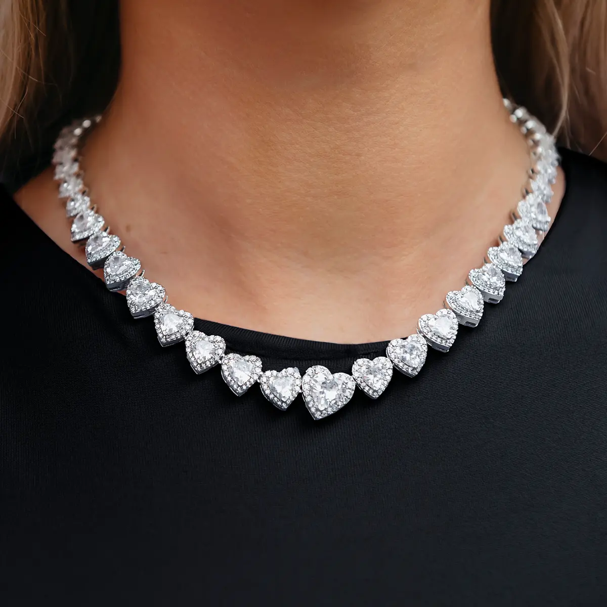 Diamond Heart Cluster Necklace 18k White Gold Plated - Lifetime Guarantee