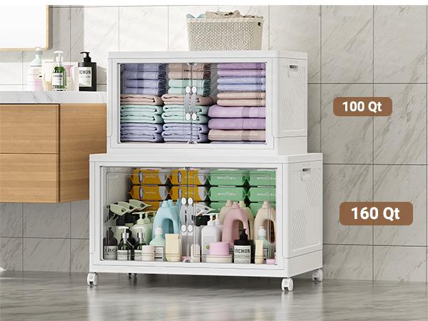 Broview V20 300QT/400QT/640QT Extra Large Stackable Storage Bins, Clear Plastic Closet Organizer Cabinet with Lid and Wheels, Collapsible Latch Boxes Folding Drawer with Door for Home Kitchen Room Organization Broview V20 300QT/400QT/640QT Extra Large Stackable Storage Bins, Clear Plastic Closet Organizer Cabinet with Lid and Wheels, Collapsible Latch Boxes Folding Drawer with Door for Home Kitchen Room Organization
