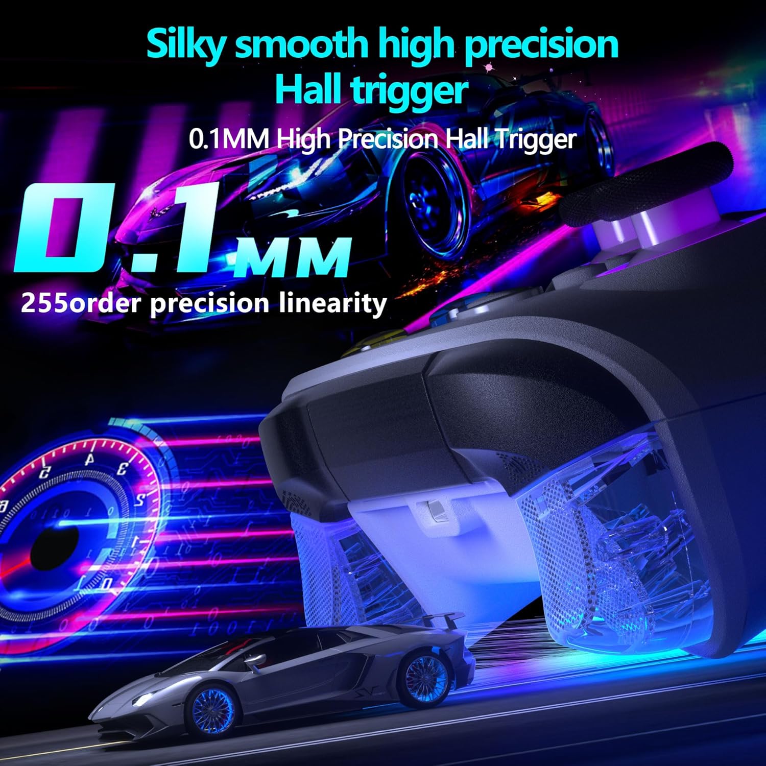 YUYIU Wireless Controller (Not for Xbox) - Features Hall Effect Joysticks, Macro Programming, Linear Triggers, 6-Axis Gyro, Dual Vibration & RGB Lighting | Includes Data Cable & Receiver