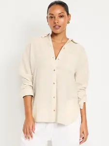 Old Navy Women's Linen-Blend Loose Button-Down Shirt