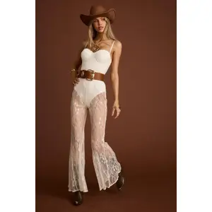 Women's Belladonna Cream Lace Overalls, Sheer Padded Festival Jumpsuit