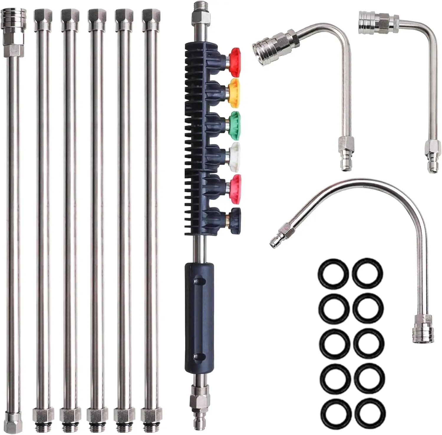 Pressure Washer Extension Wand, 10 Pack Power Washer Lance with 5 Atomization Nozzle Tips,1 Gutter Cleaner Attachment Curved Rod, 1/4" Quick Connect, 4000 PSI Brass Stainless Steel,father'sdaygifts