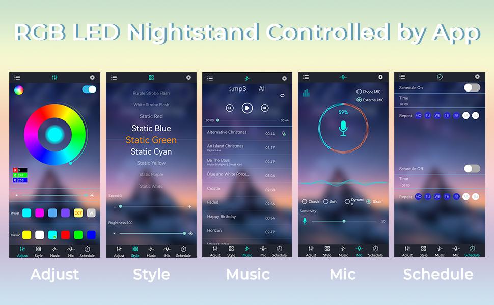 Sikaic Nightstand With Sliding Top Charging Station And LED Lights Furniture Bedroom Modern Design Bedside Table Drawer Home