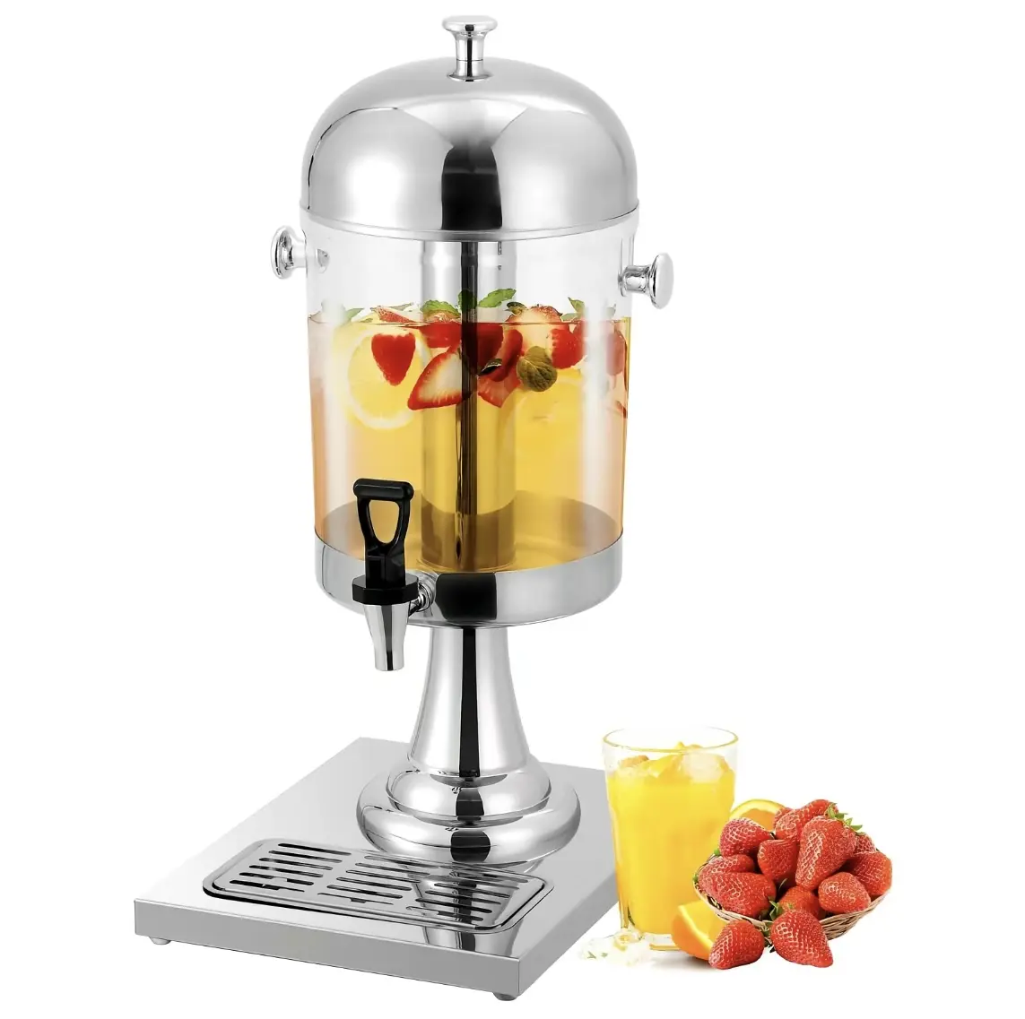 Sturdy Stainless Steel Beverage Dispenser Setwith Stand, Detachable Drip Trays, CoolingCylinders & Transparent Containers, Leakprooffor Serving Hot/Cold Drinks with Ice Cubes,Party Drink Station