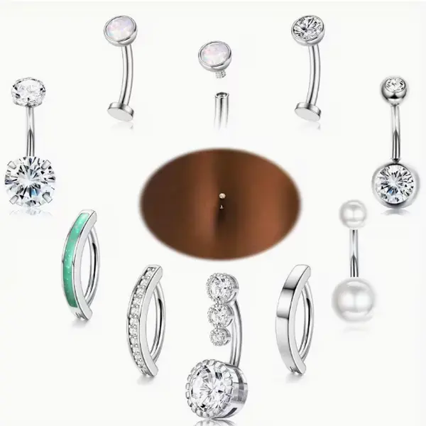 9-Piece Belly Button Rings for Women, 14G Elegant 316L Stainless Steel Curved Barbells, Hypoallergenic Body Jewelry with Pearl & CZ Accents
