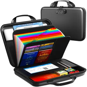 Fireproof Accordion File Organizer with Lock,Hard-Shell Fireproof Document Box with 13 Pockets for Certificates, Passports Laptop Important Documents Portable Home Office Travel Safe Storage